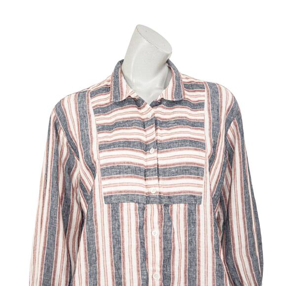 FRAME Natural White Multi Stripe Linen Bib Shirt Blouse Women's Small - Picture 7 of 9
